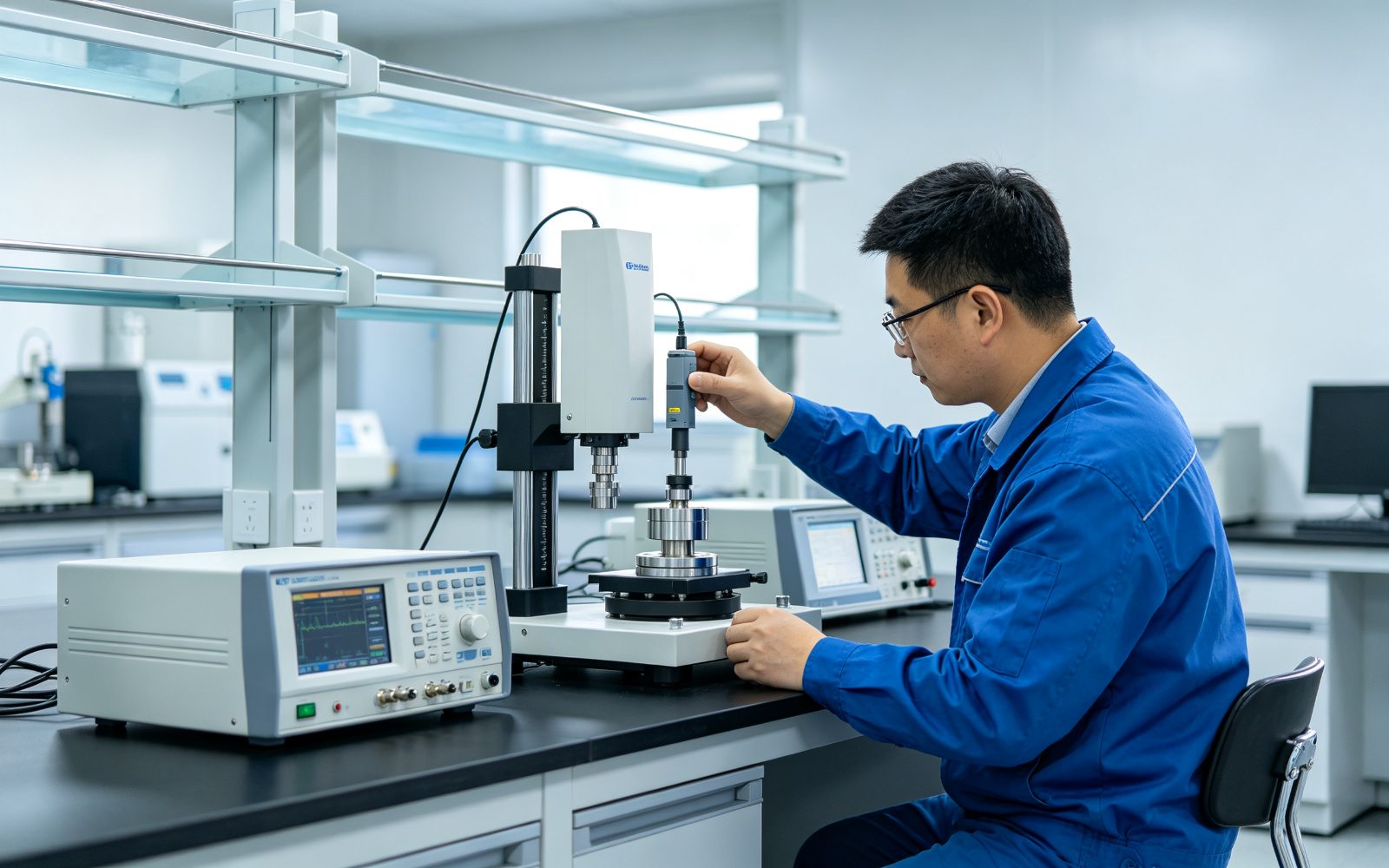 技术人员操作精密检测仪器